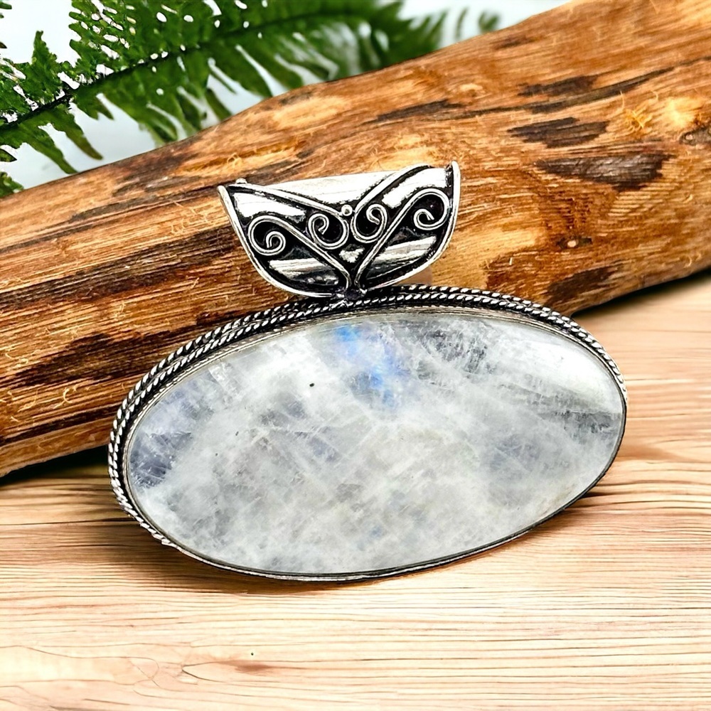 Huge Rainbow Moonstone & Black Tourmaline Sterling Silver Gemstone Pen